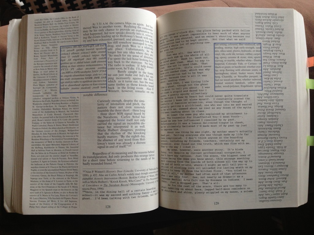 A page from the complicated book House of Leaves.